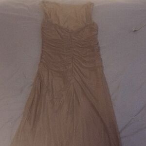 Fashion Nova Ruched Strapless Maxi Dress in Beige